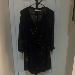 Babaton 100% Silk Navy with Blue and gold Pattern